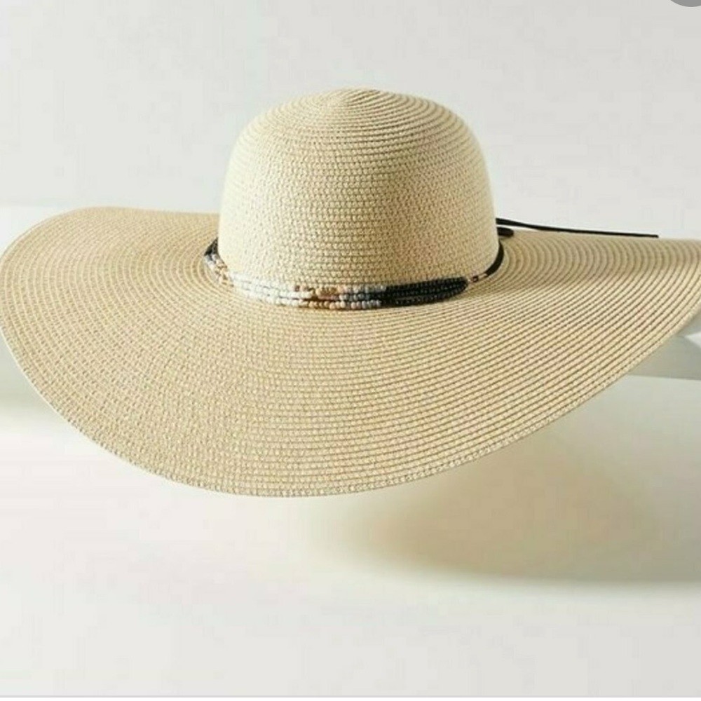 Anthropologie Bead-Trimmed oversized Paper Sun Hat - Picture 3 of 10